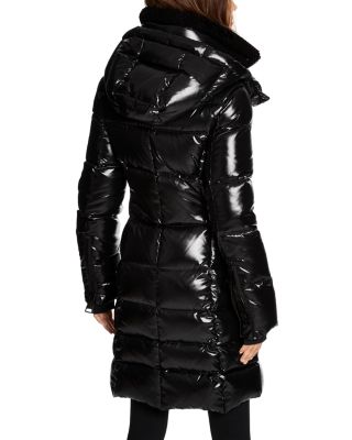 womens shiny black puffer coat