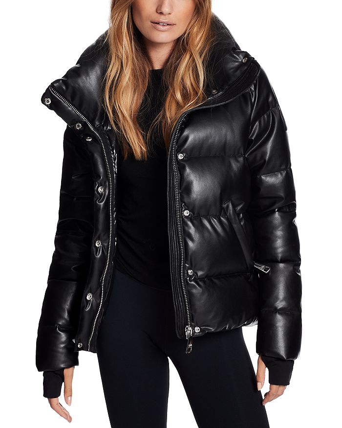 Shop Sam. Isabel Faux Leather Puffer Coat In Black