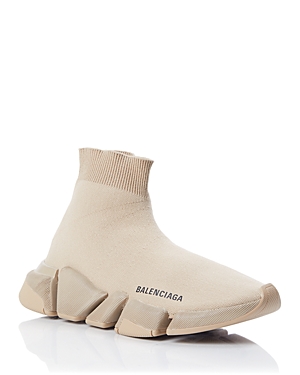 Balenciaga Speed 2.0 Recycled Knit Sneakers With Bicolor Sole In Beige/black