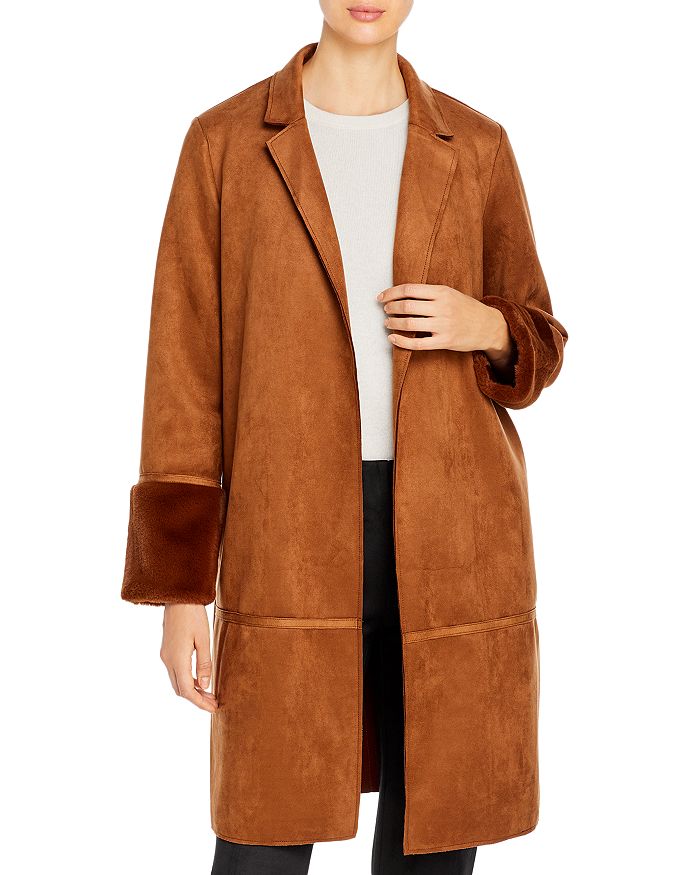 T Tahari Faux Suede Open Front Jacket In Soft Caramel