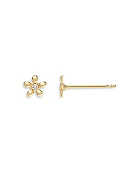 Zoe Lev - 14K Yellow Gold Tiny Diamond Flower Stud Earrings