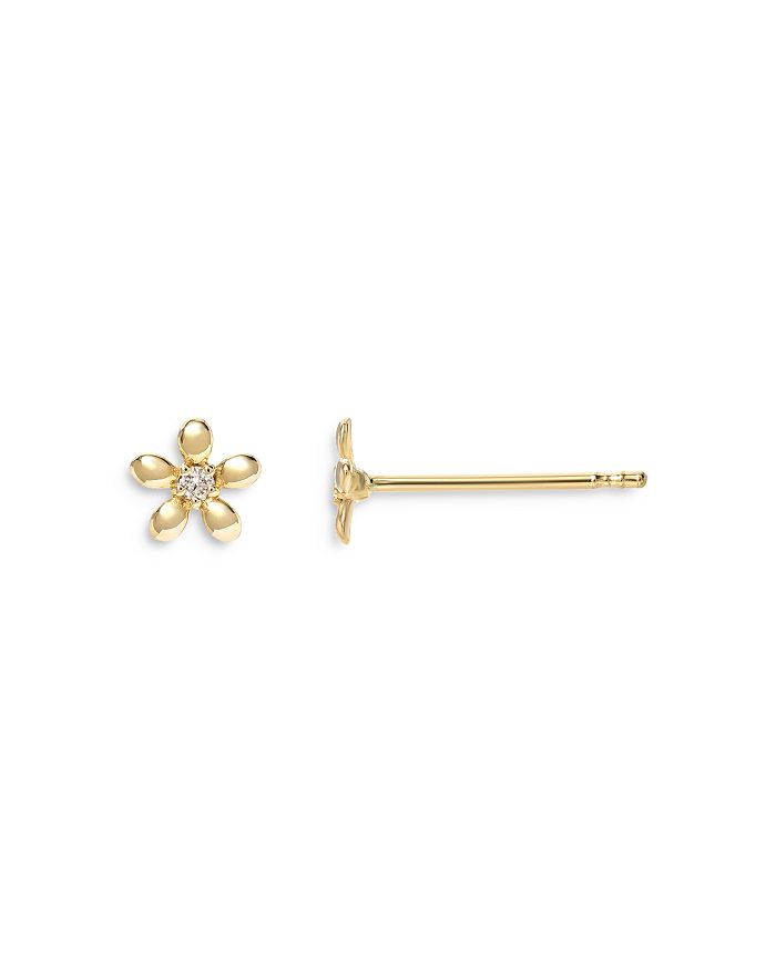 Shop Zoe Lev 14k Yellow Gold Tiny Diamond Flower Stud Earrings