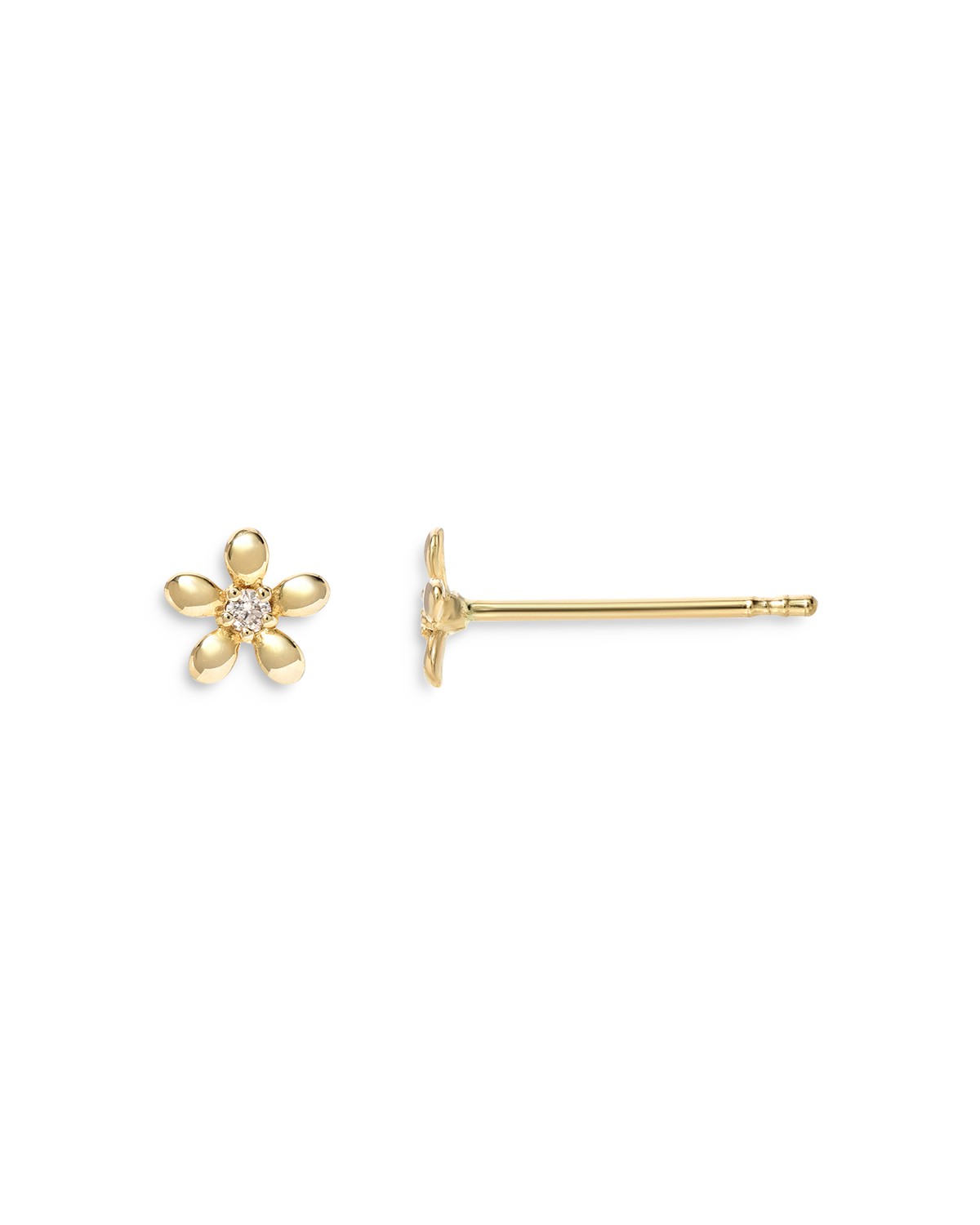 14K Yellow Gold Tiny Diamond Flower Stud Earrings
