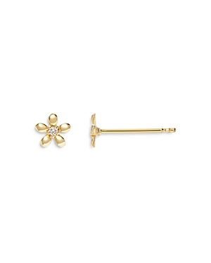 14K Yellow Gold Tiny Diamond Flower Stud Earrings