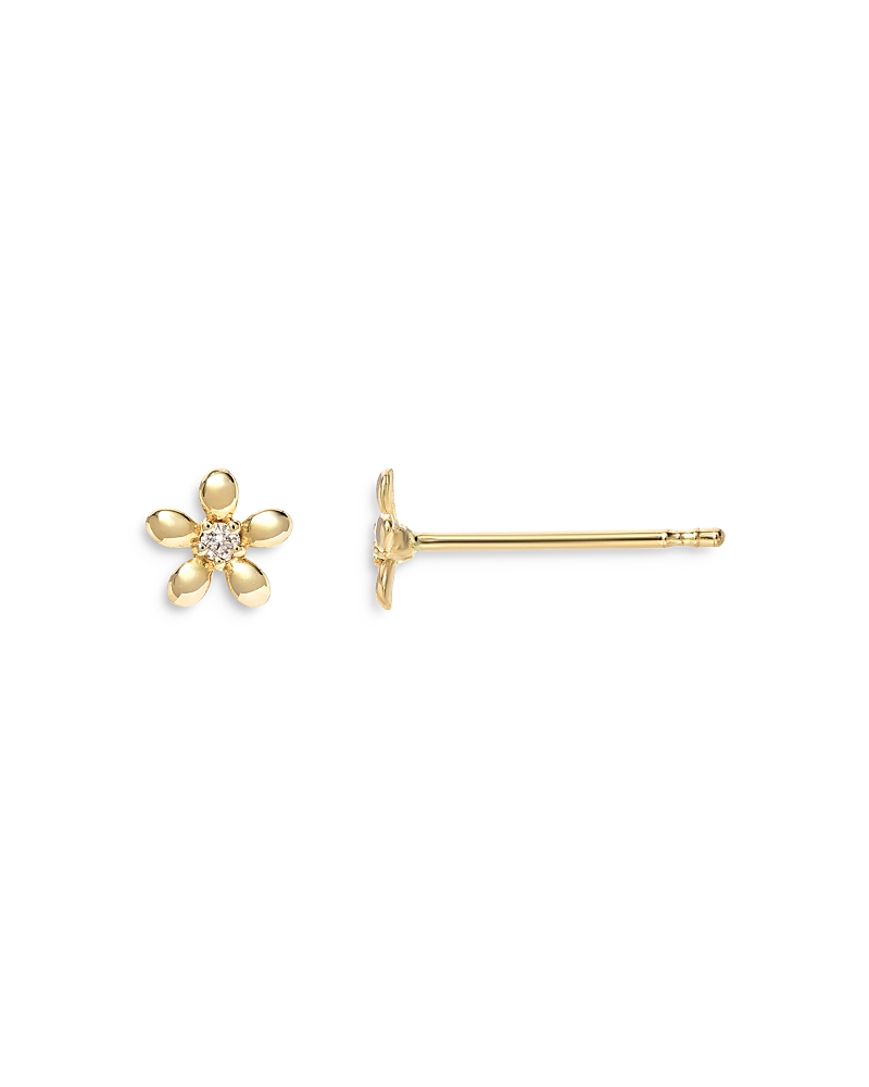 Zoe Lev 14K Yellow Gold Tiny Diamond Flower Stud Earrings