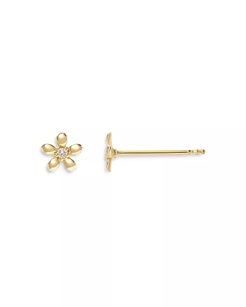 Zoe Lev 14K Yellow Gold Tiny Diamond Flower Stud Earrings