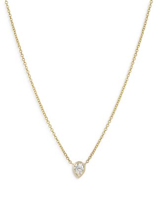 Zoe Lev - 14K Yellow Gold Pear Diamond Bezel Pendant Necklace, 16-18"