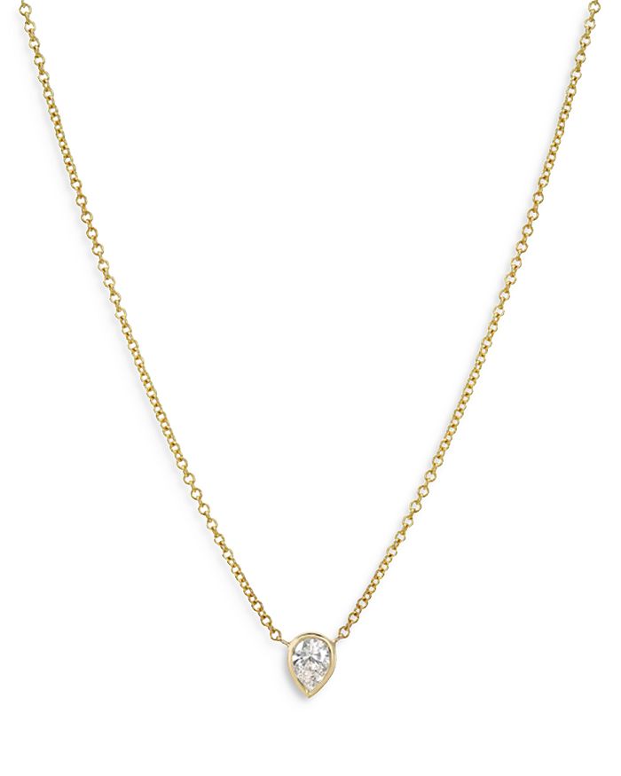 Shop Zoe Lev 14k Yellow Gold Pear Diamond Bezel Pendant Necklace, 16-18