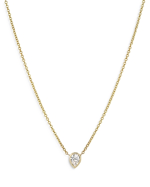 14K Yellow Gold Pear Diamond Bezel Pendant Necklace, 16-18
