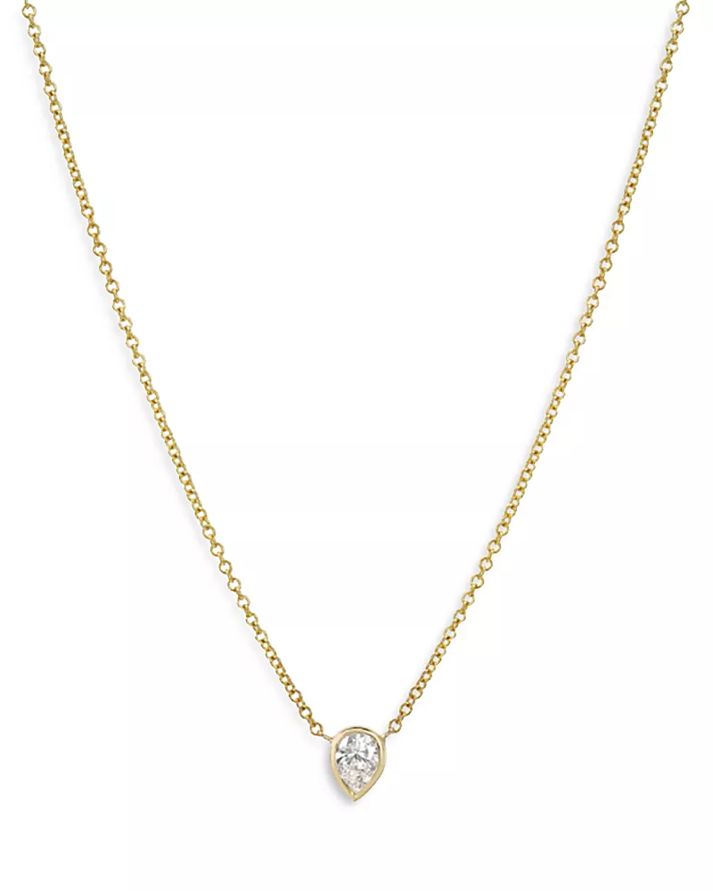 Zoe Lev 14K Yellow Gold Pear Diamond Bezel Pendant Necklace, 16