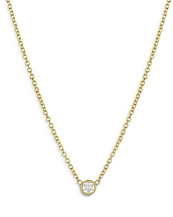 Zoe Lev - 14K Yellow Small Bezel Diamond Necklace, 16-18"