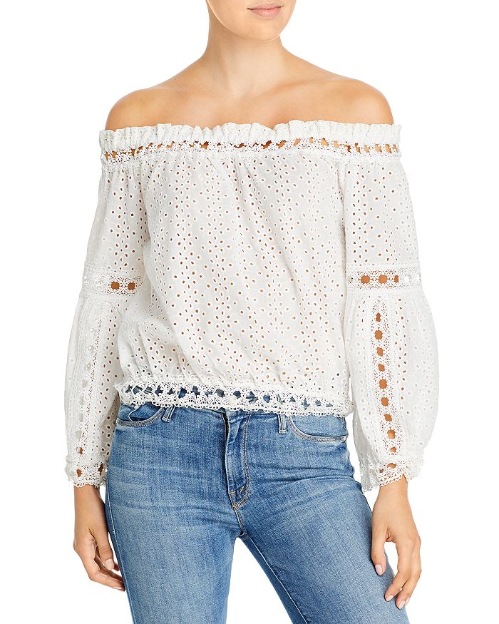 Elan Lace Off-the-shoulder Top In White