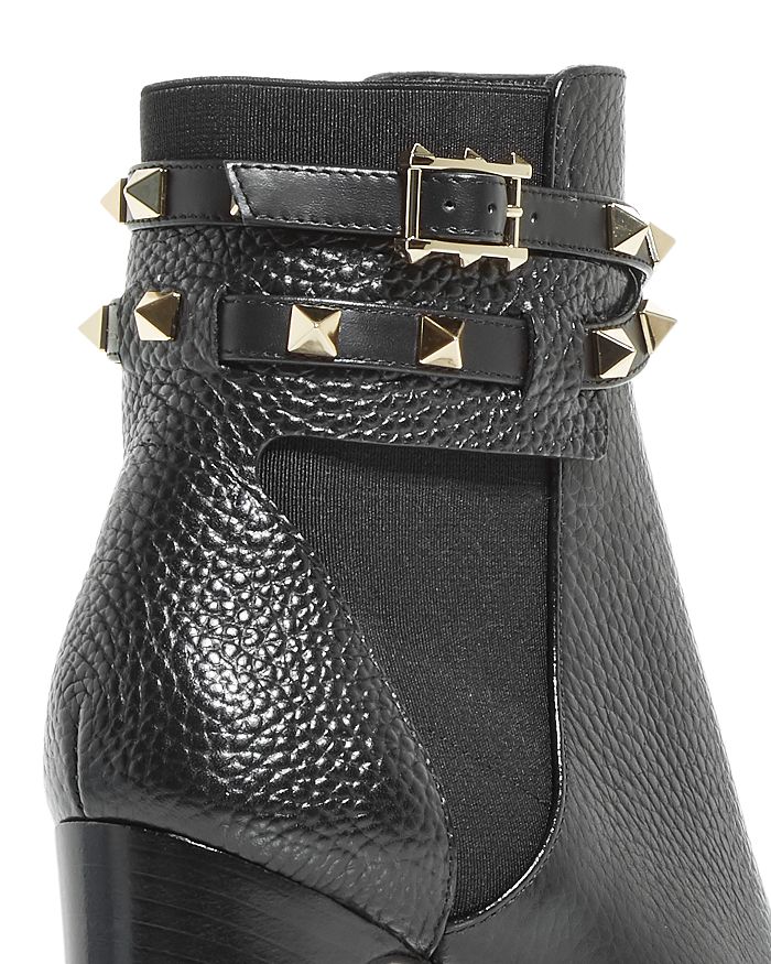 Shop Valentino Women's Rockstud Pebbled Leather Booties In Black