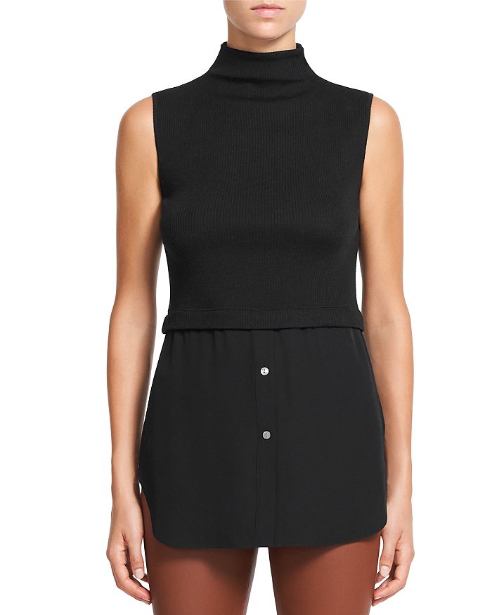 Theory Rib-knit Wool-blend Sleeveless Sweater Tank In Black