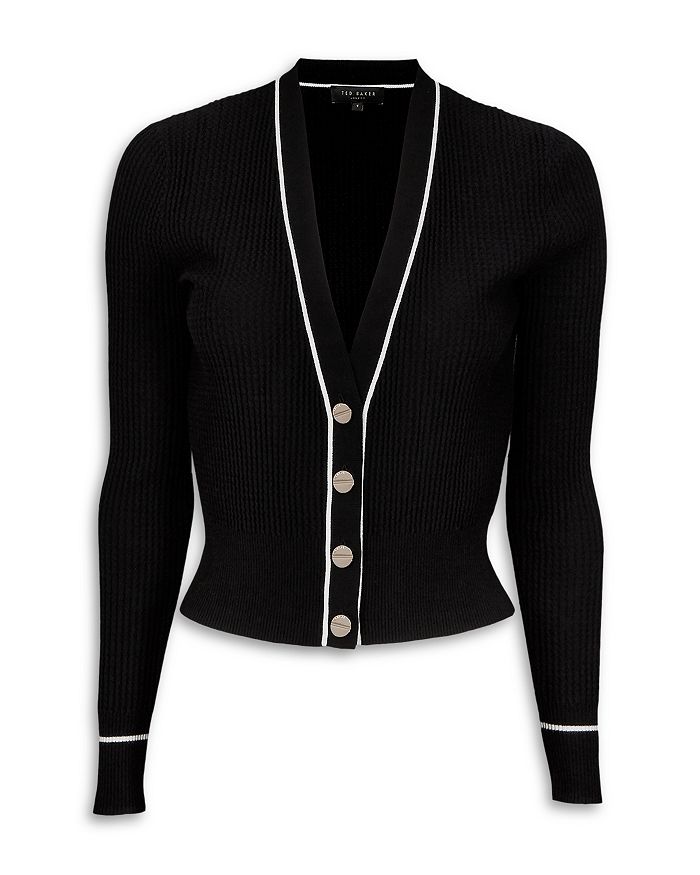 Ted Baker Frankyy Stitch Detail Ribbed Cardigan In Black