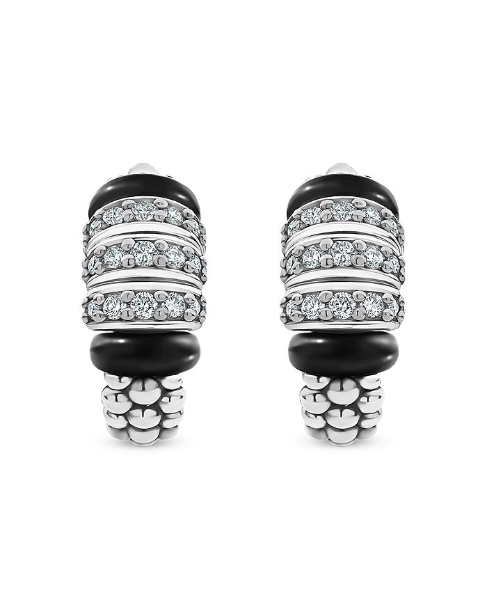 Shop Lagos Sterling Silver Black Caviar Diamond & Black Ceramic Omega Back Earrings