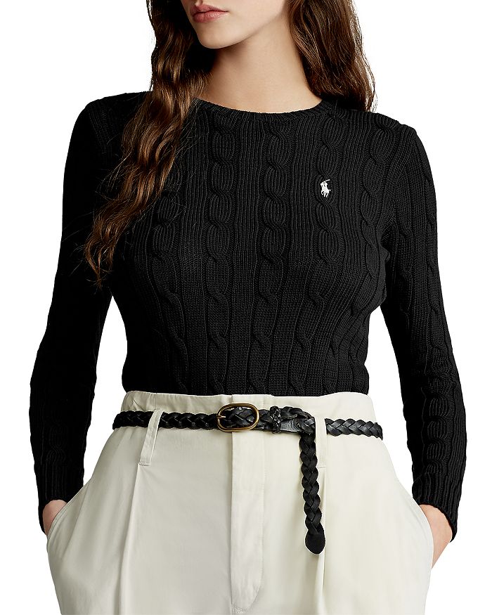 RALPH LAUREN Women's Crewneck Cable Knit Pony Logo Sweater (M White) at   Women's Clothing store