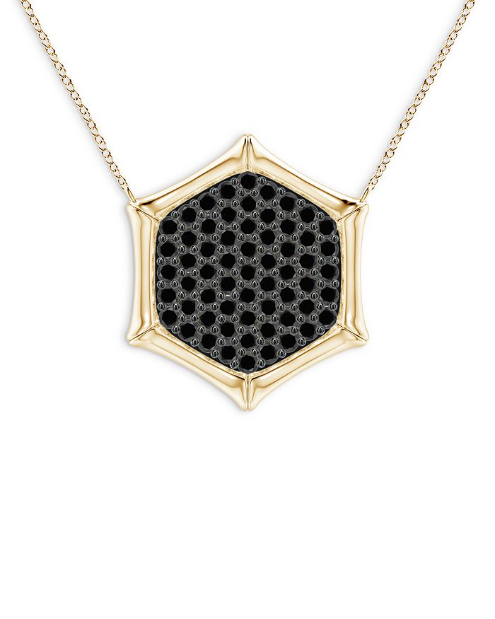 Natori 14k Yellow Gold Indochine Pave Black Diamond Center Hexagon Bamboo Necklace, 14-17