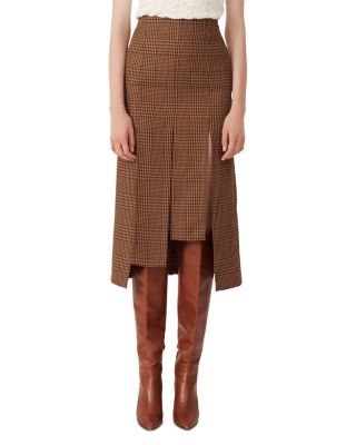 Maje Judela Plaid Midi Skirt with Flaps Bloomingdale's