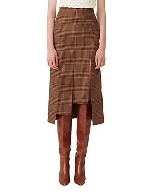 Maje Judela Plaid Midi Skirt With Flaps In Brown