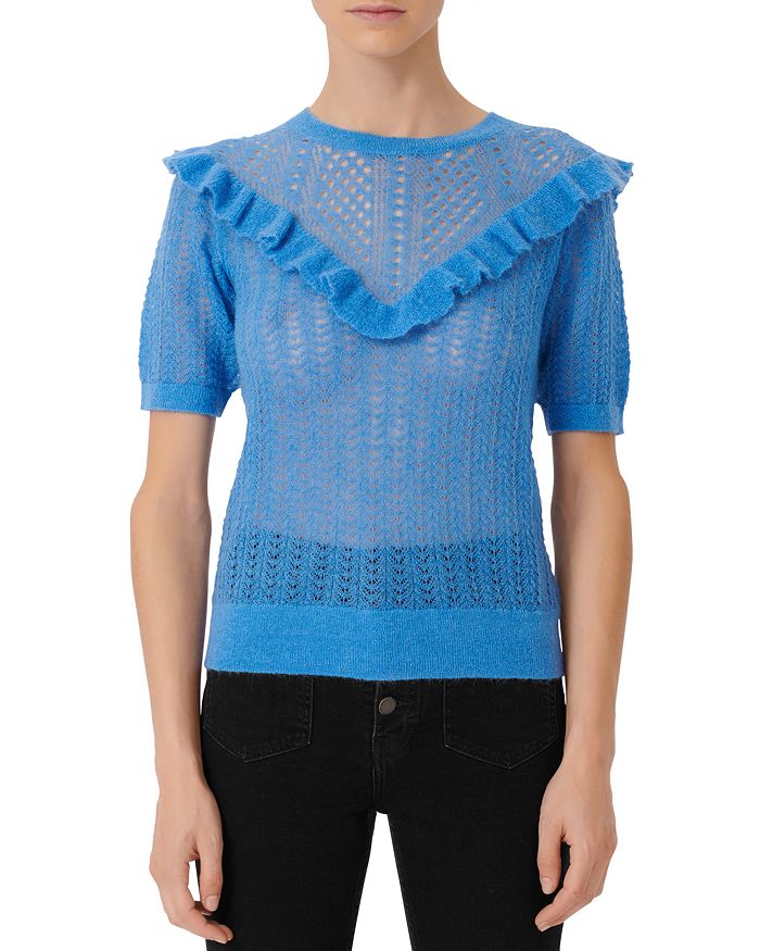 Maje Mohair Openwork Knit Sweater with Ruffles | Bloomingdale's