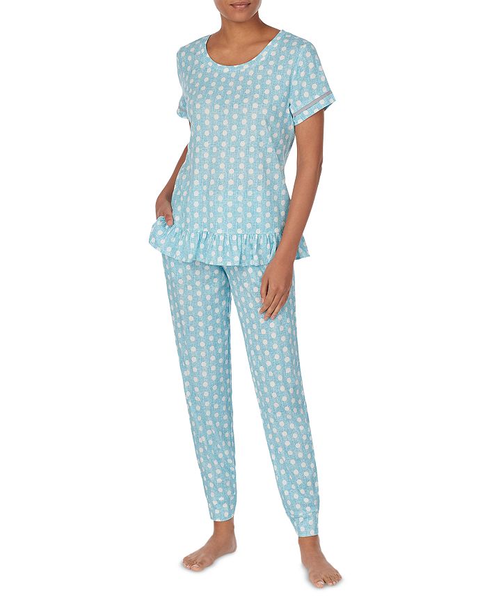 Jane & Bleecker New York Ruffle Short Sleeve Pajama Set In Aqua Dot