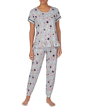 Jane & Bleecker New York Ruffle Short Sleeve Pajama Set In Grey Multi