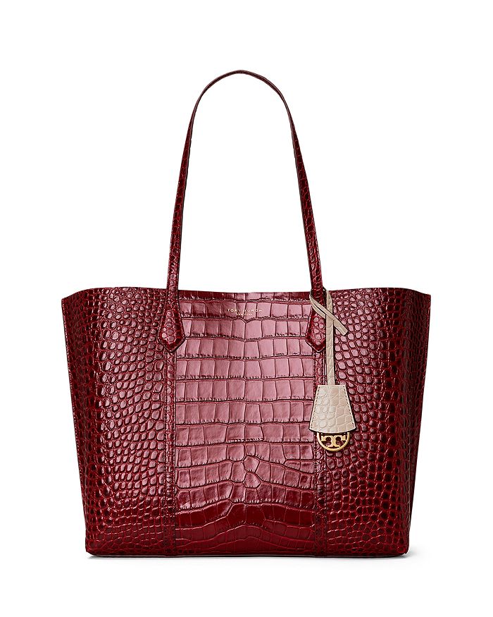 Tory Burch Perry Embossed Leather Triple Compartment Tote In Claret
