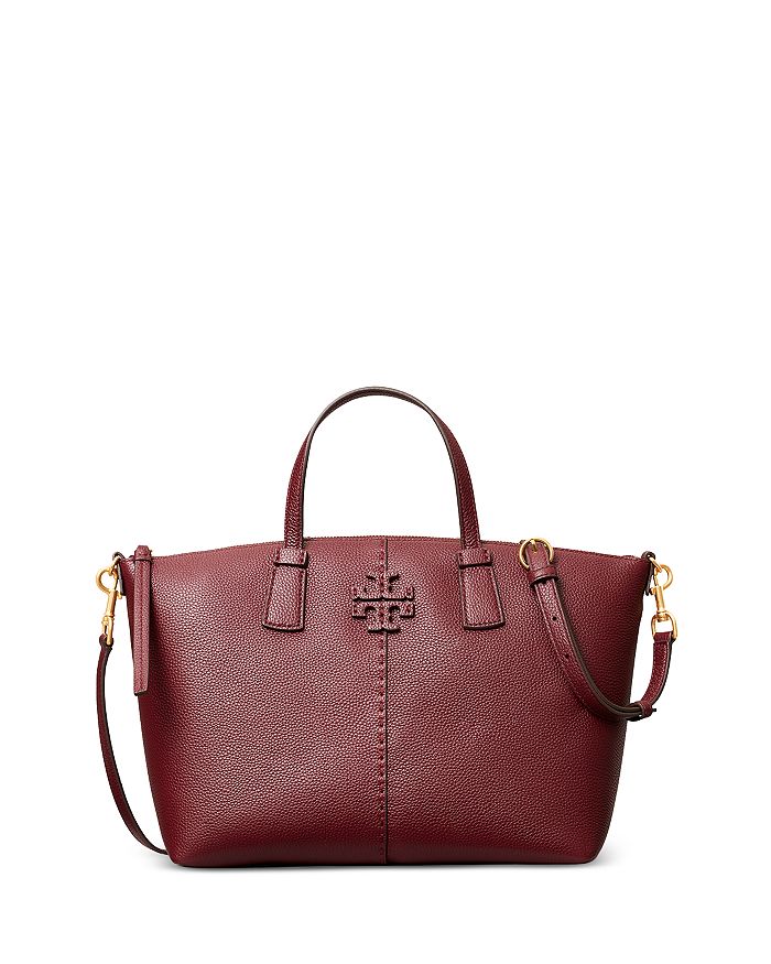 Tory Burch Mcgraw Small Leather Satchel In Claret/gold | ModeSens