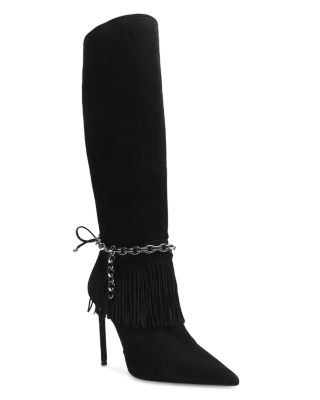 fringe high heel boots