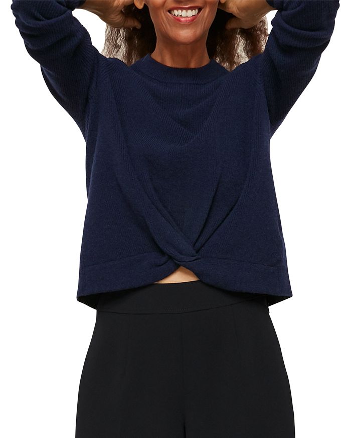 Whistles Twist Front Wool Cashmere Knit Top In Navy