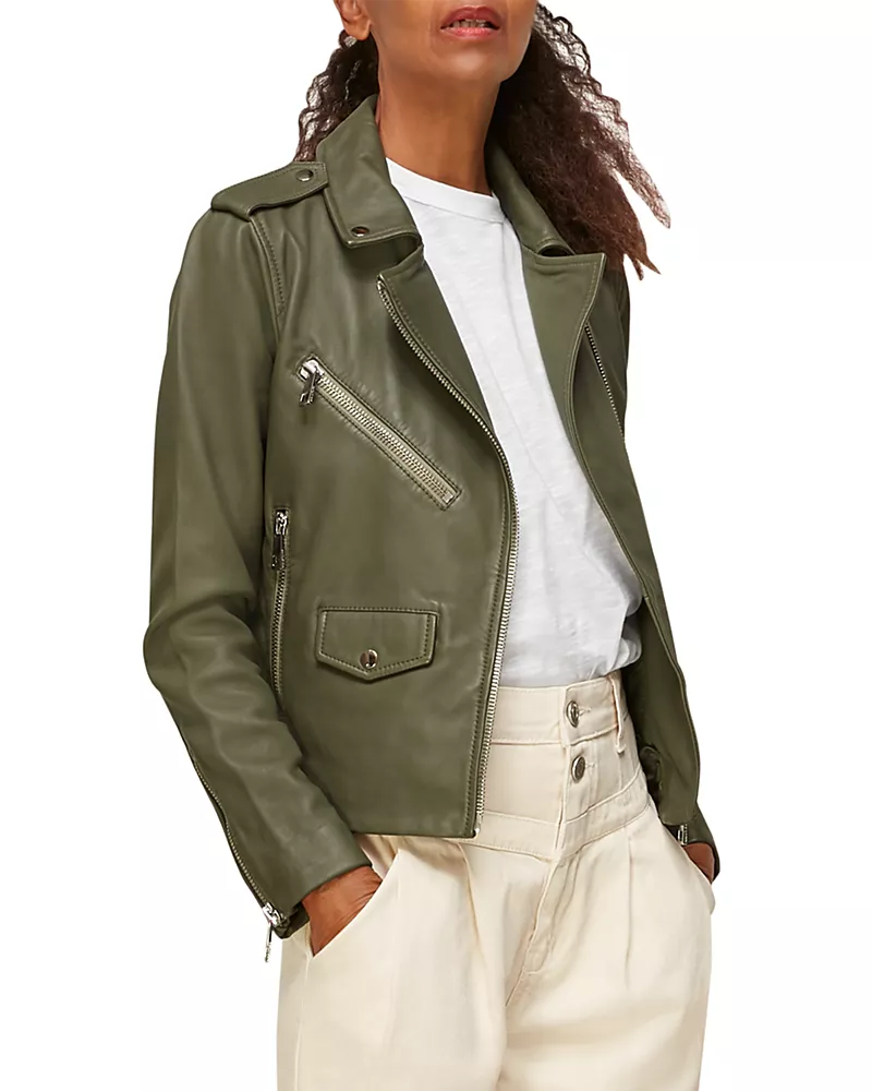 Whistles Agnes Pocket Leather Biker Jacket