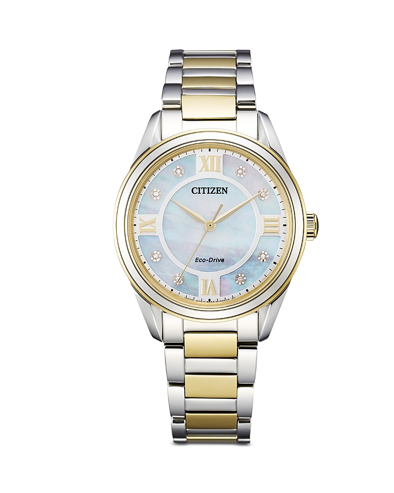 Citizen Arezzo Womens Diamond Accent Two Tone Stainless Steel Bracelet Watch Em0874-57d In Gold