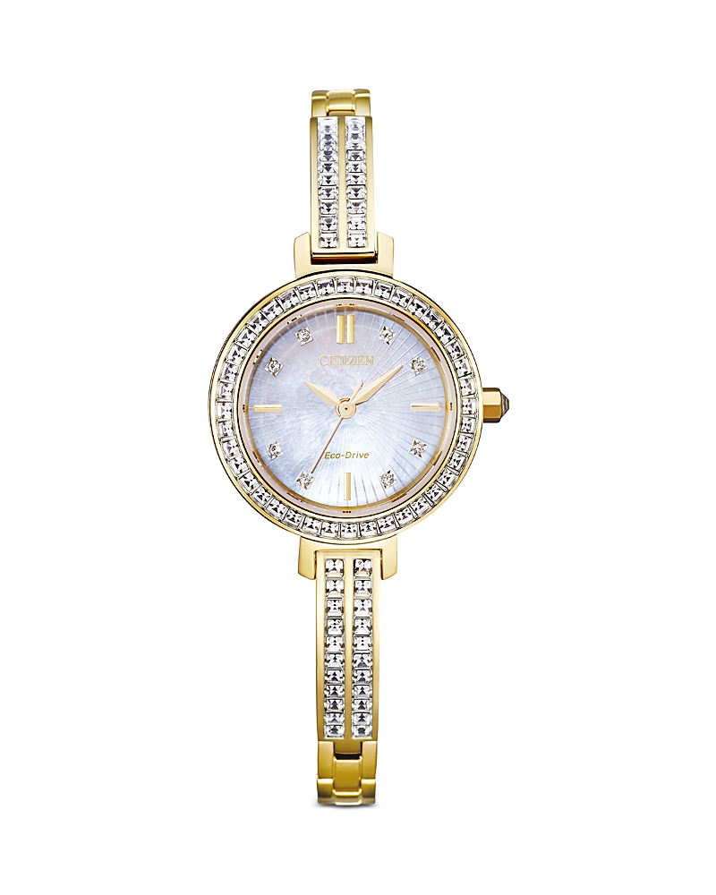 Citizen Eco-drive Womens Crystal Accent Gold Tone Stainless Steel Bracelet Watch Em0862-56d In White