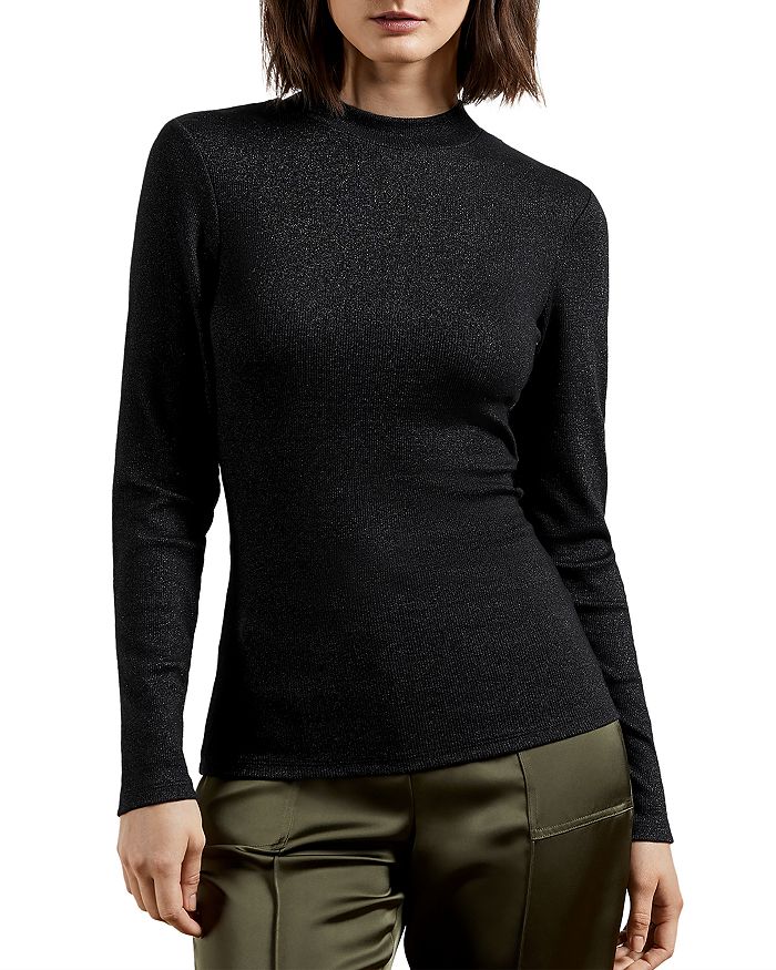 Ted Baker Stormie Ribbed Metallic Knit Top In Black
