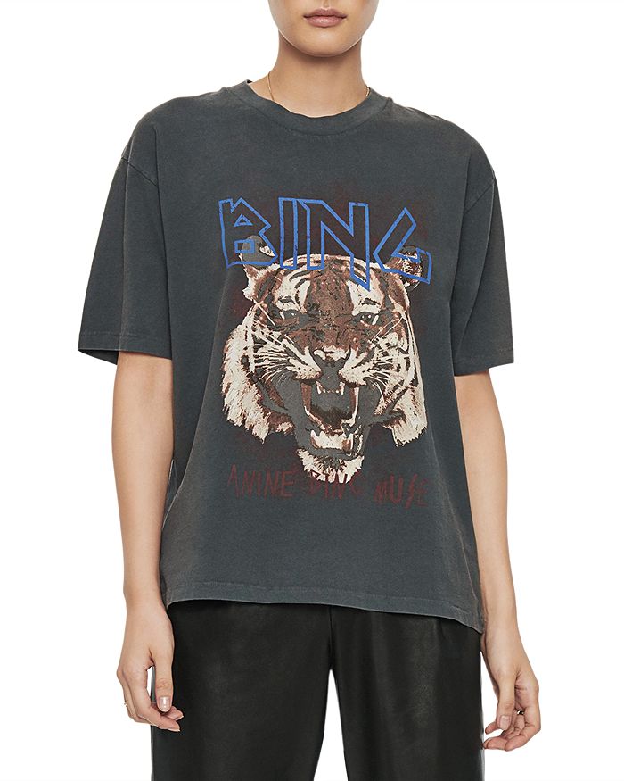 Anine Bing Tiger Tee In Charcoal Size Xsmall 