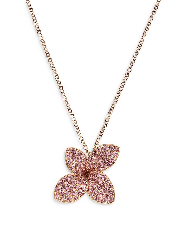 Shop Pasquale Bruni 18k Rose Gold Petit Garden Pink Sapphire Flower Pendant Necklace, 17