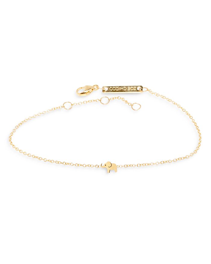 ZOË CHICCO 14K YELLOW GOLD ITTY BITTY ELEPHANT CHAIN BRACELET,IBB 30 14K