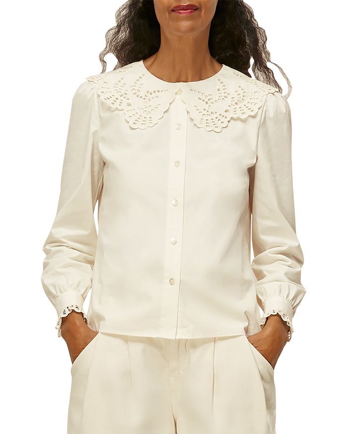 WHISTLES LACE COLLARED COTTON BLOUSE,32521