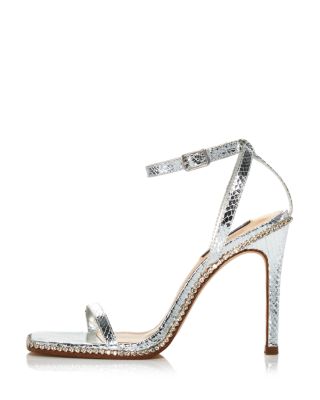 womens silver strappy heels
