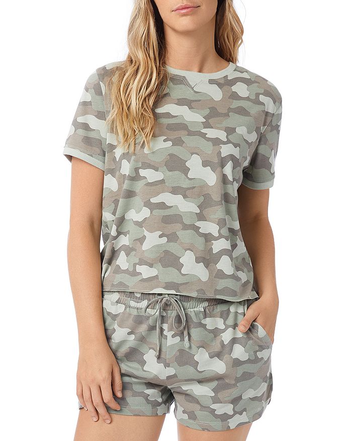 Alternative Printed Cropped Tee In Light Moss Camo