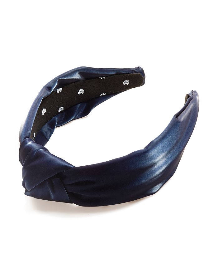 Lele Sadoughi Faux-leather Knot Headband In Navy