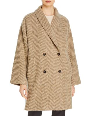size L/XL #C981 NEW Eileen Fisher Plaid Alpaca Double Breasted Coat in Navy