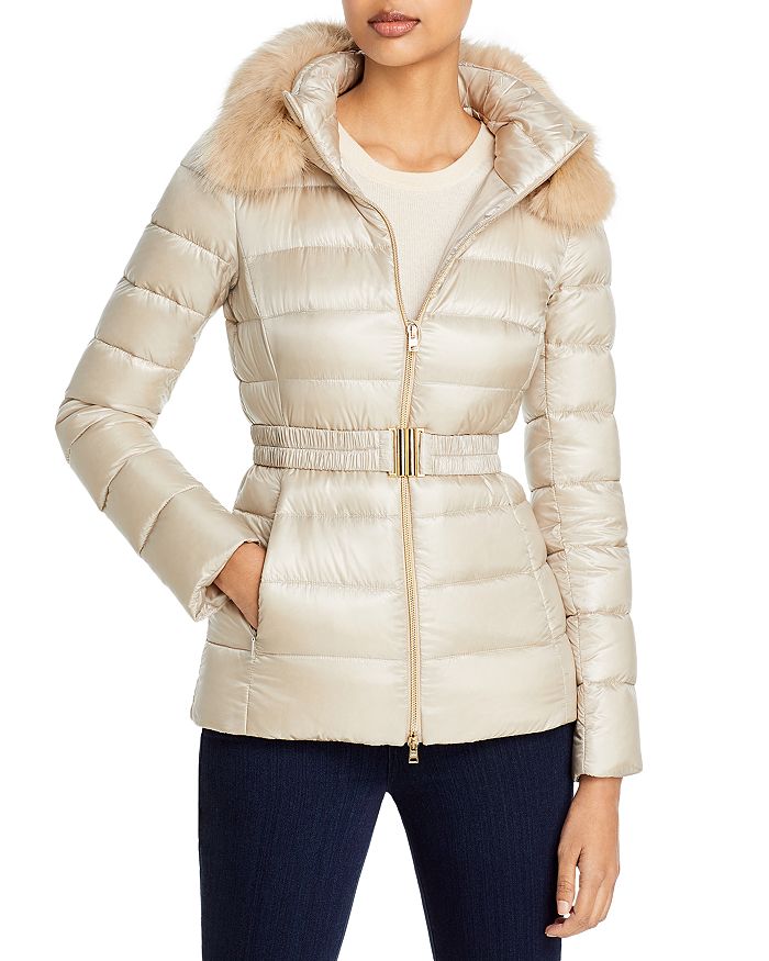 Herno Claudia Faux Fur Collar Down Coat In Champagne
