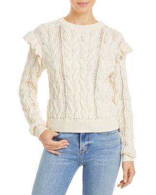 FRAME Sofia Ruffled Cable Knit Sweater 