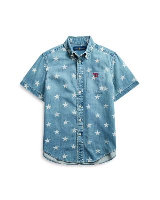 Ralph Lauren Boys' Star Print Cotton Denim Shirt Big Kid