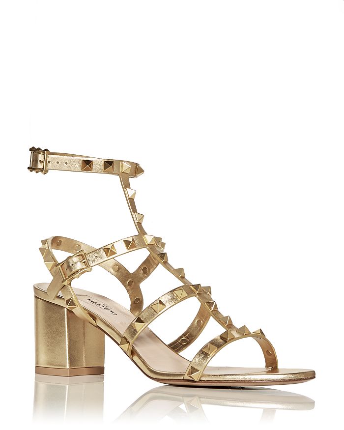 Valentino Garavani Women's Rockstud City Block Heel Sandals In Brass/gold
