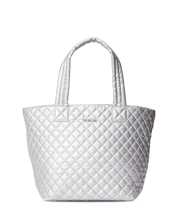 Mz Wallace Medium Metro Tote - White In Metallic Silver/silver