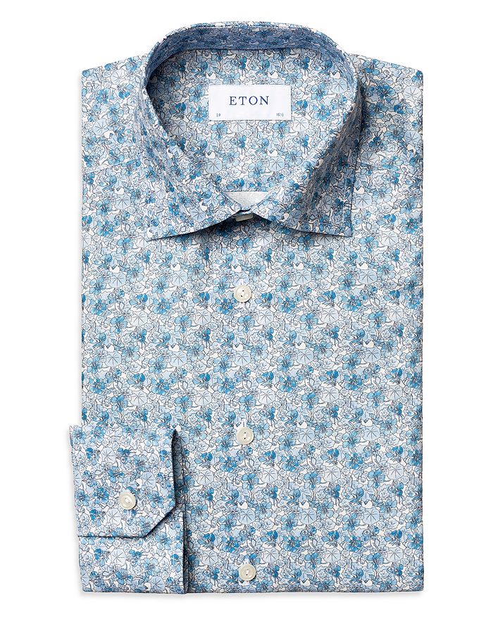 Eton Cotton Floral Print Convertible Cuff Slim Fit Dress Shirt ...
