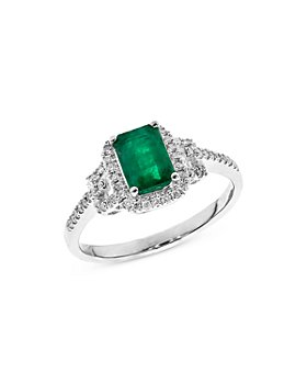 Bloomingdale's - Emerald & Diamond Halo Ring in 14K White Gold - 100% Exclusive